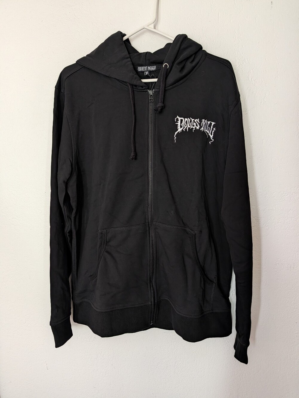 Dolls Kill Embroidered Logo Current Mood Crew Zip Up Black Hoodie Merch XL